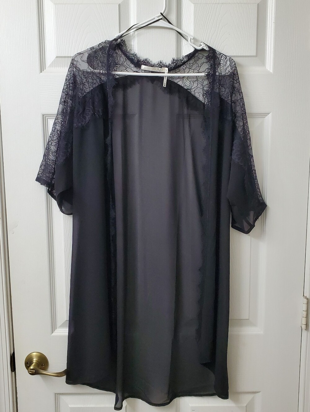Women's Black Sexy Sheer Lace-Trim Open Front Dress Cover Up